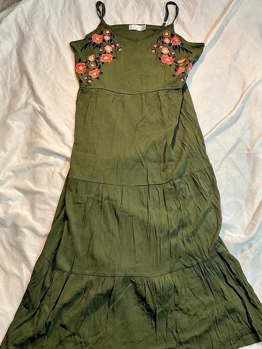 Time and Tru Embroidered Floral Maxi Dress in Green Size XXXL (22/24)